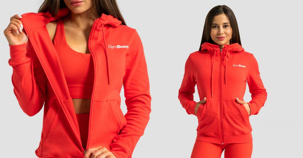 Damska bluza z kapturem Zip Up Limitless Hot Red - GymBeam