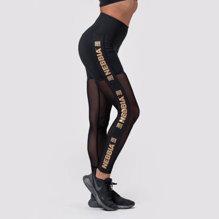 Legginsy Damskie Intense Gold Mesh Czarne - NEBBIA