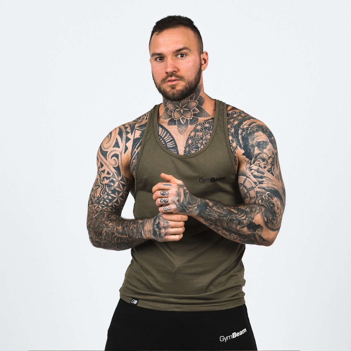 Męski podkoszulek Stringer Tank Top Heather Olive Green - GymBeam