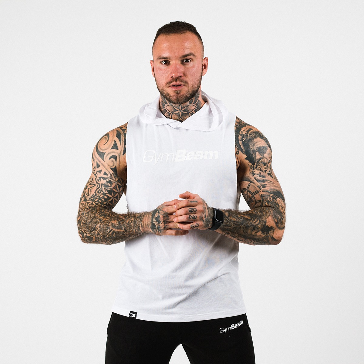 Męski Hoodie Tank Top White - GymBeam