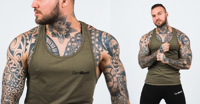 Men's Stringer Tank Top Heather Olive Green - Gymbeam